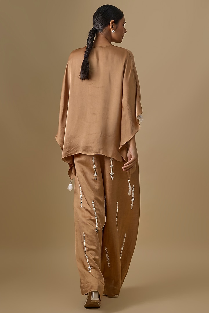Chocolate Blended Satin Kaftan by Dilnaz Karbhary at Pernia's Pop Up Shop