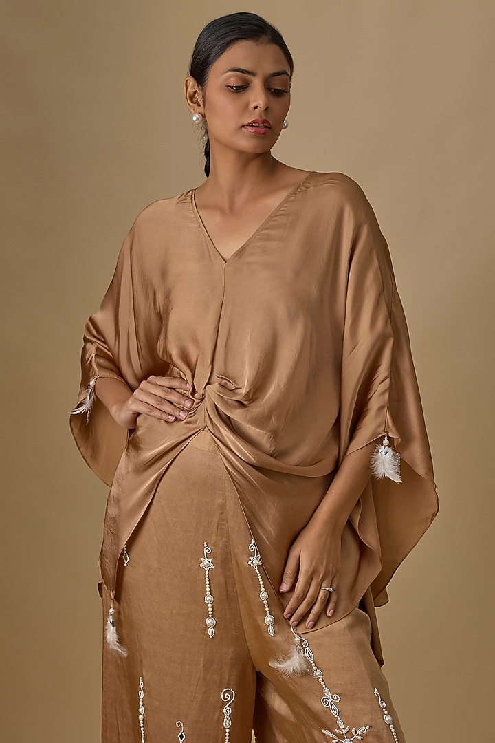 Chocolate Blended Satin Kaftan by Dilnaz Karbhary at Pernia's Pop Up Shop