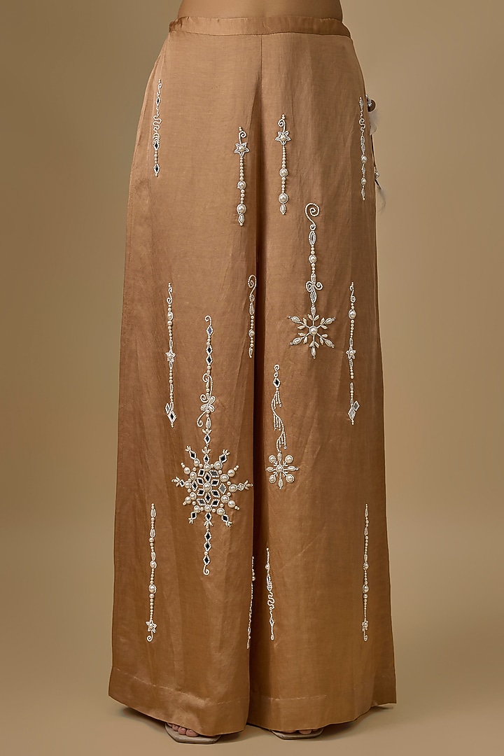 Chocolate Blended Satin Trousers by Dilnaz Karbhary at Pernia's Pop Up Shop