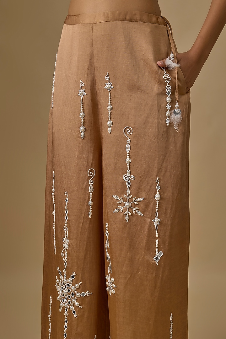 Chocolate Blended Satin Trousers by Dilnaz Karbhary at Pernia's Pop Up Shop