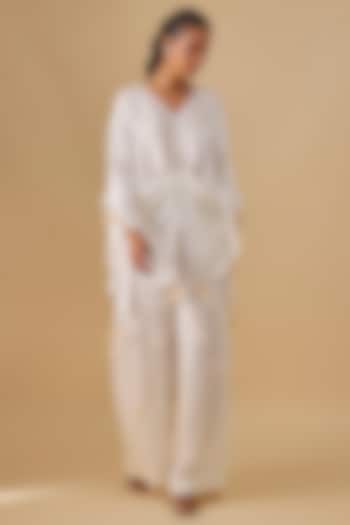 Ivory Blended Satin Kaftan by Dilnaz Karbhary at Pernia's Pop Up Shop