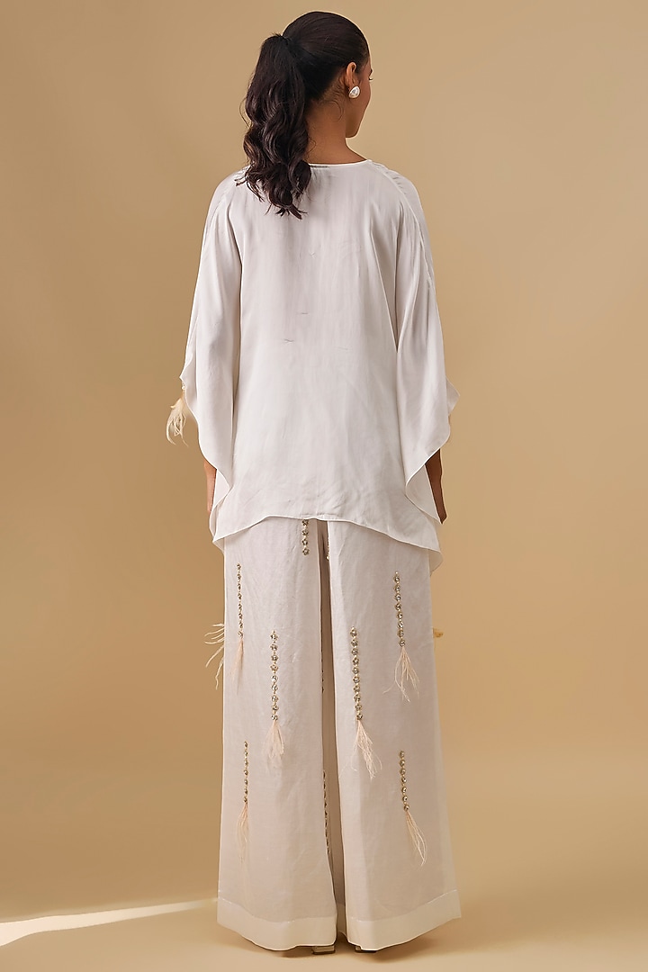 Ivory Blended Satin Kaftan by Dilnaz Karbhary at Pernia's Pop Up Shop