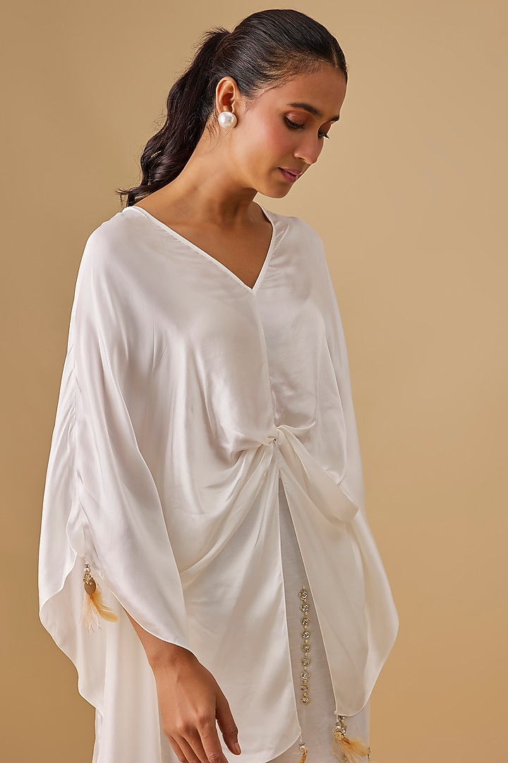 Ivory Blended Satin Kaftan by Dilnaz Karbhary at Pernia's Pop Up Shop