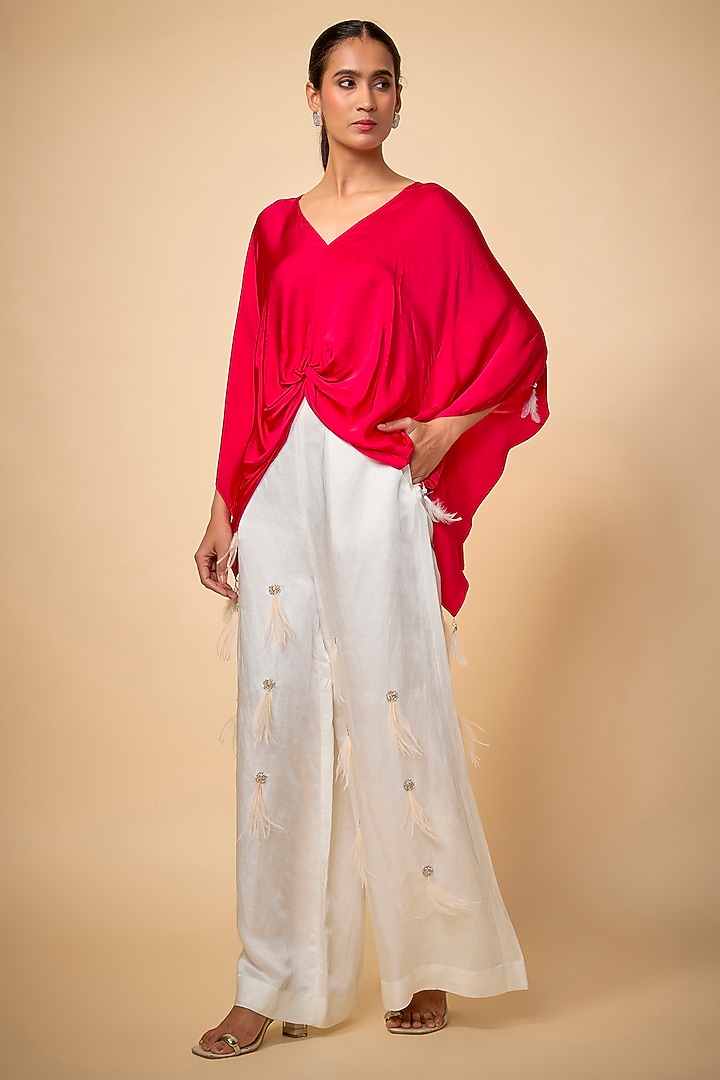 Ivory Blended Linen Trousers by Dilnaz Karbhary at Pernia's Pop Up Shop