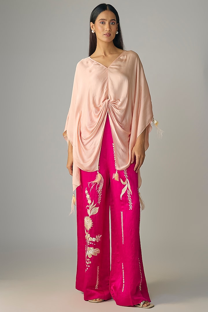 Ruby Pink Blended Linen Trousers by Dilnaz Karbhary at Pernia's Pop Up Shop