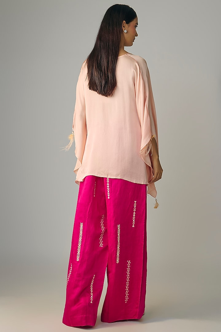 Ruby Pink Blended Linen Trousers by Dilnaz Karbhary at Pernia's Pop Up Shop