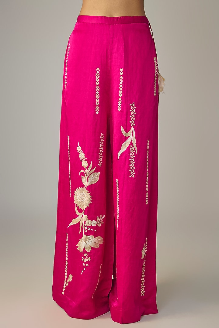 Ruby Pink Blended Linen Trousers by Dilnaz Karbhary at Pernia's Pop Up Shop