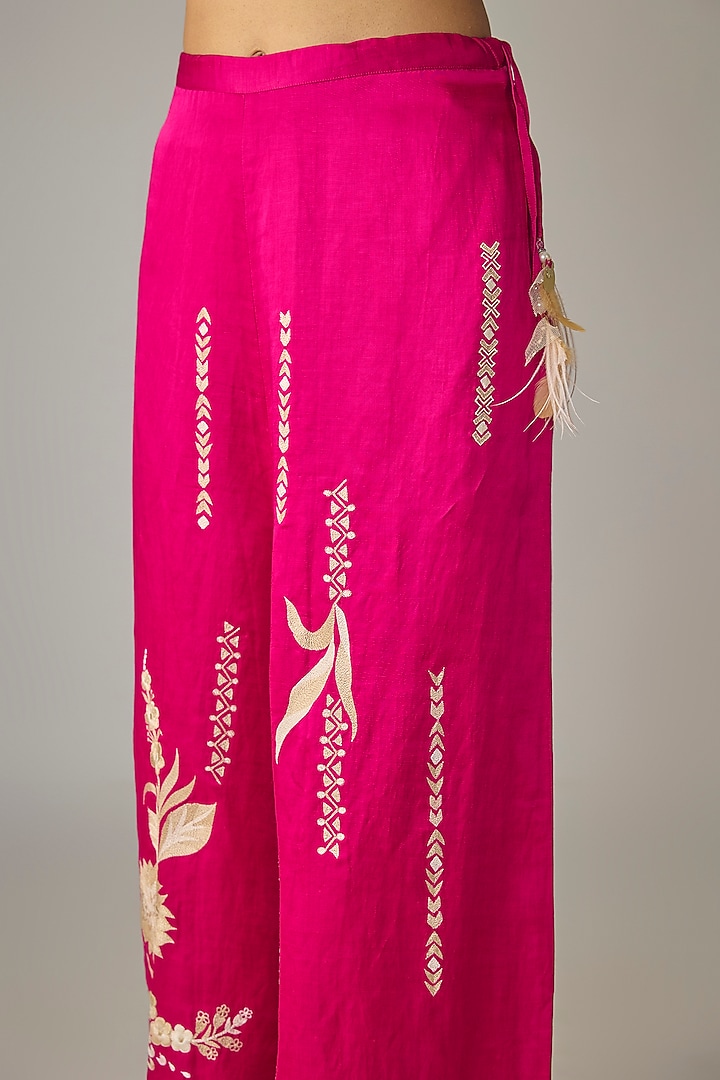 Ruby Pink Blended Linen Trousers by Dilnaz Karbhary at Pernia's Pop Up Shop