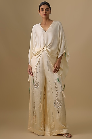Melon Blended Satin Trousers by Dilnaz Karbhary