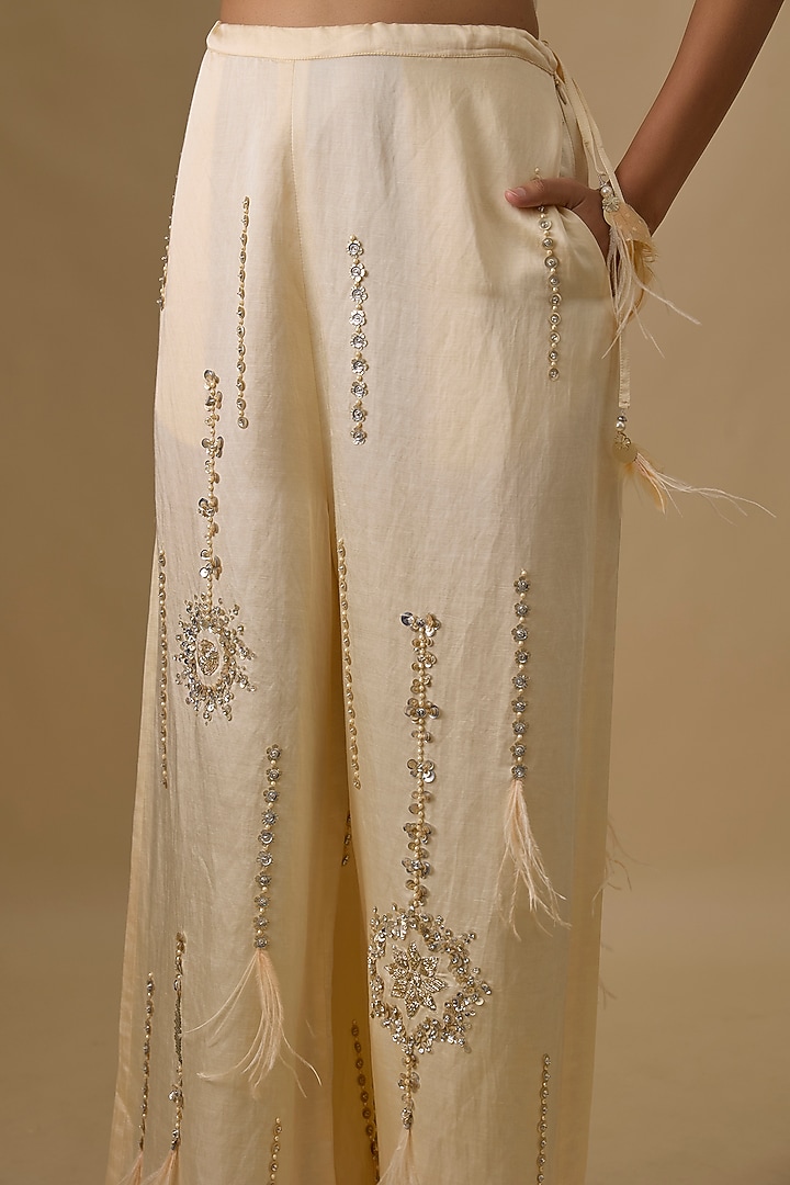 Melon Blended Satin Trousers by Dilnaz Karbhary at Pernia's Pop Up Shop