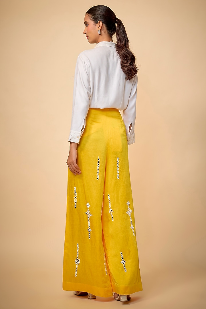 Mango-Colored Blended Linen Trousers by Dilnaz Karbhary at Pernia's Pop Up Shop