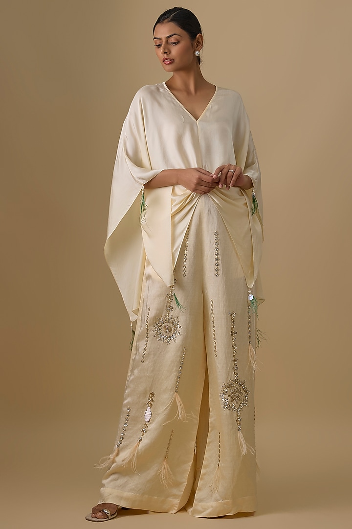 Melon Blended Satin Kaftan by Dilnaz Karbhary at Pernia's Pop Up Shop