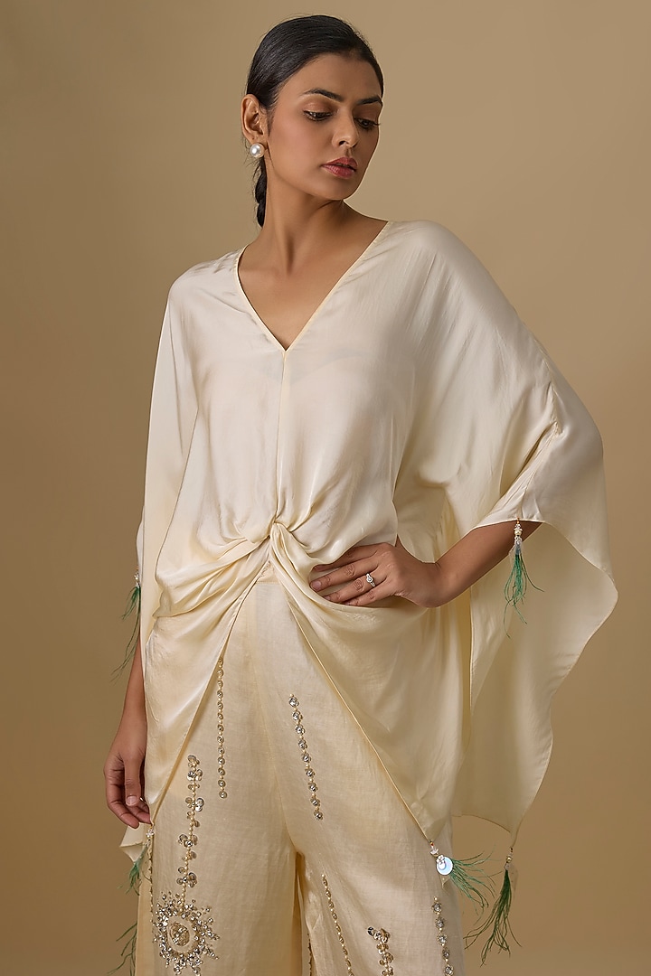 Melon Blended Satin Kaftan by Dilnaz Karbhary at Pernia's Pop Up Shop