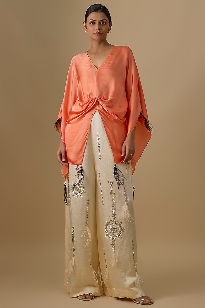 Sunset Orange Blended Satin Kaftan by Dilnaz Karbhary at Pernia's Pop Up Shop