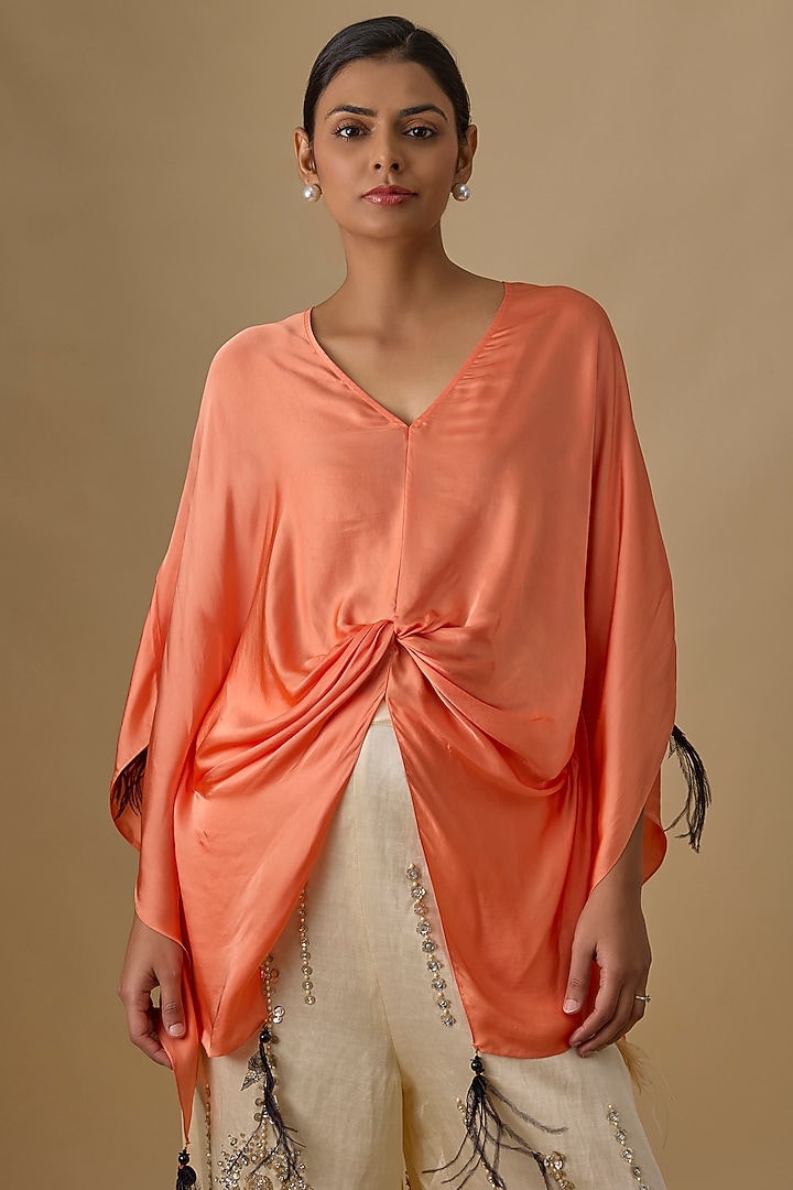 Sunset Orange Blended Satin Kaftan by Dilnaz Karbhary at Pernia's Pop Up Shop
