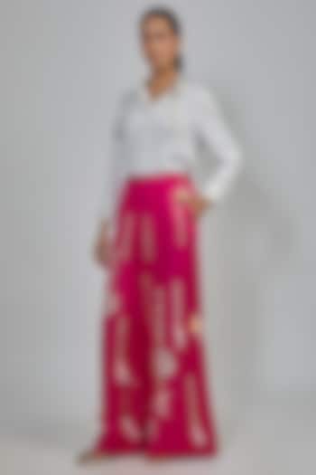 Ruby Pink Blended Linen Trousers by Dilnaz Karbhary at Pernia's Pop Up Shop