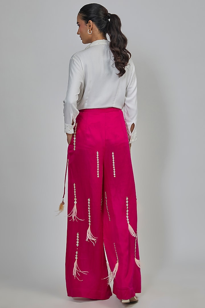 Ruby Pink Blended Linen Trousers by Dilnaz Karbhary at Pernia's Pop Up Shop