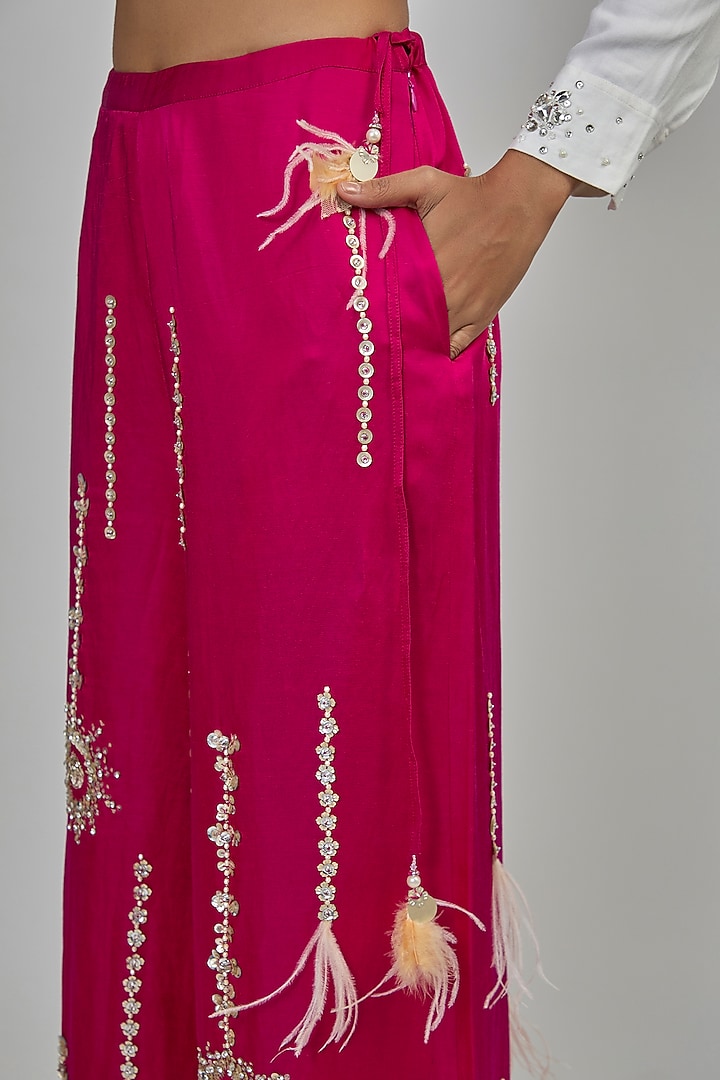 Ruby Pink Blended Linen Trousers by Dilnaz Karbhary at Pernia's Pop Up Shop
