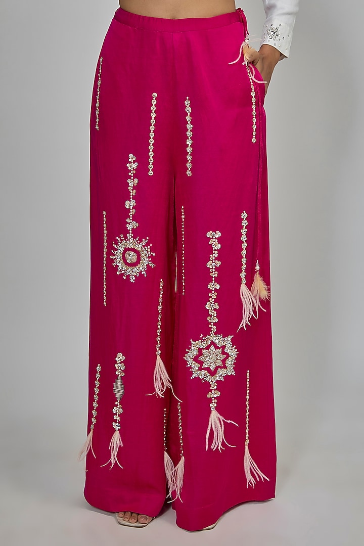 Ruby Pink Blended Linen Trousers by Dilnaz Karbhary at Pernia's Pop Up Shop