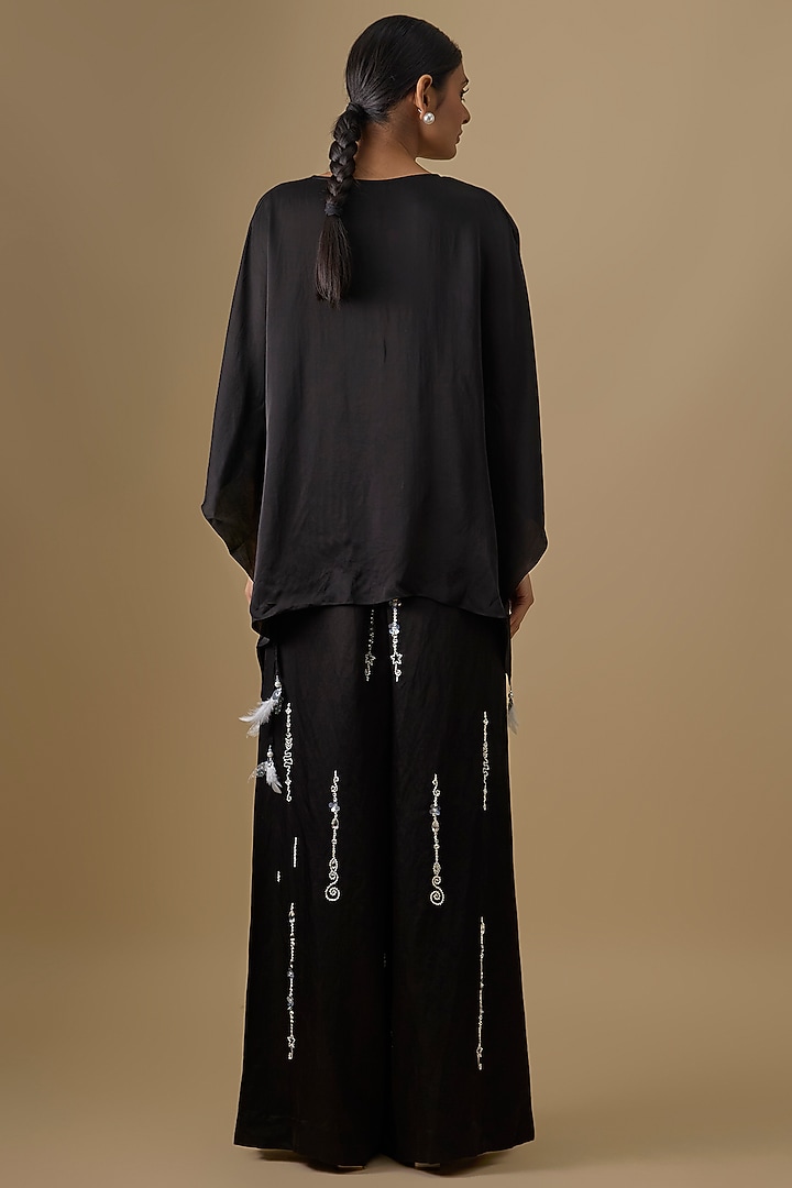 Black Blended Satin Kaftan by Dilnaz Karbhary at Pernia's Pop Up Shop