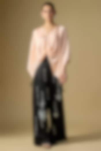 Black Blended Linen Trousers by Dilnaz Karbhary at Pernia's Pop Up Shop