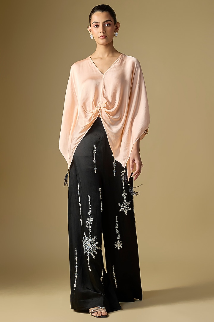 Black Blended Linen Trousers by Dilnaz Karbhary at Pernia's Pop Up Shop