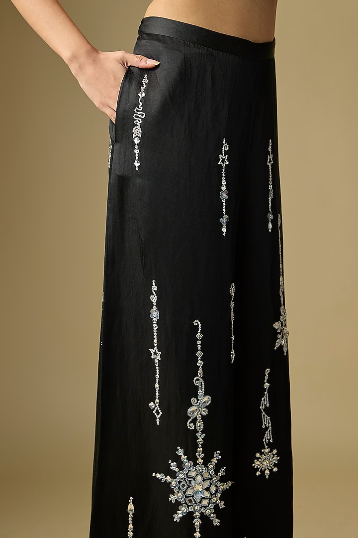 Black Blended Linen Trousers by Dilnaz Karbhary at Pernia's Pop Up Shop