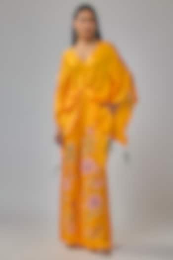 Chrome Yellow Blended Satin Kaftan by Dilnaz Karbhary at Pernia's Pop Up Shop