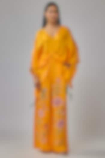 Chrome Yellow Blended Satin Trousers by Dilnaz Karbhary at Pernia's Pop Up Shop