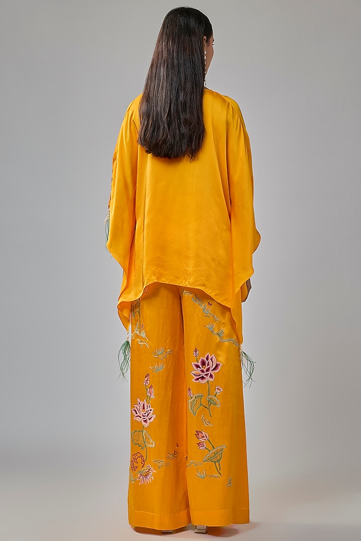 Chrome Yellow Blended Satin Trousers by Dilnaz Karbhary at Pernia's Pop Up Shop