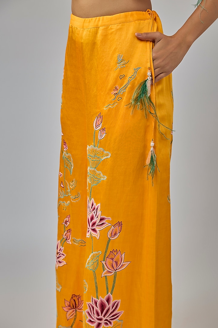 Chrome Yellow Blended Satin Trousers by Dilnaz Karbhary at Pernia's Pop Up Shop