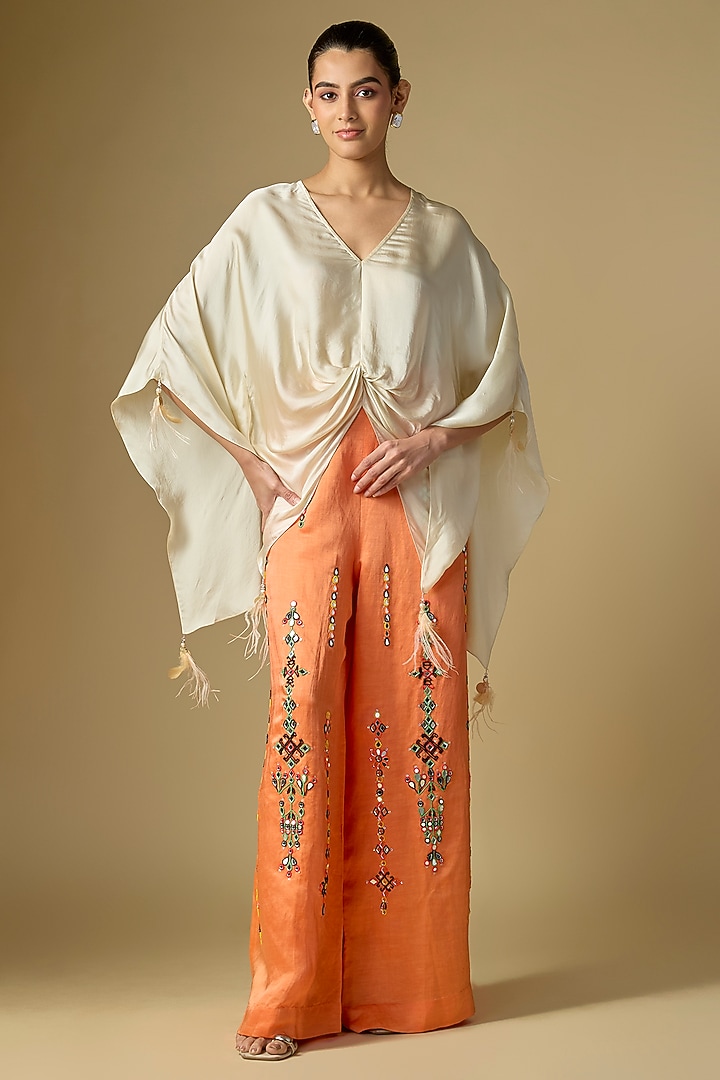 Saffron Blended Linen Trousers by Dilnaz Karbhary at Pernia's Pop Up Shop