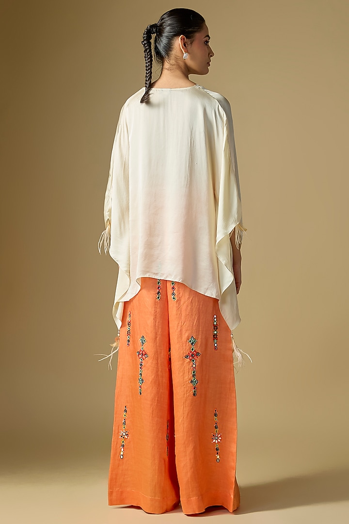 Saffron Blended Linen Trousers by Dilnaz Karbhary at Pernia's Pop Up Shop