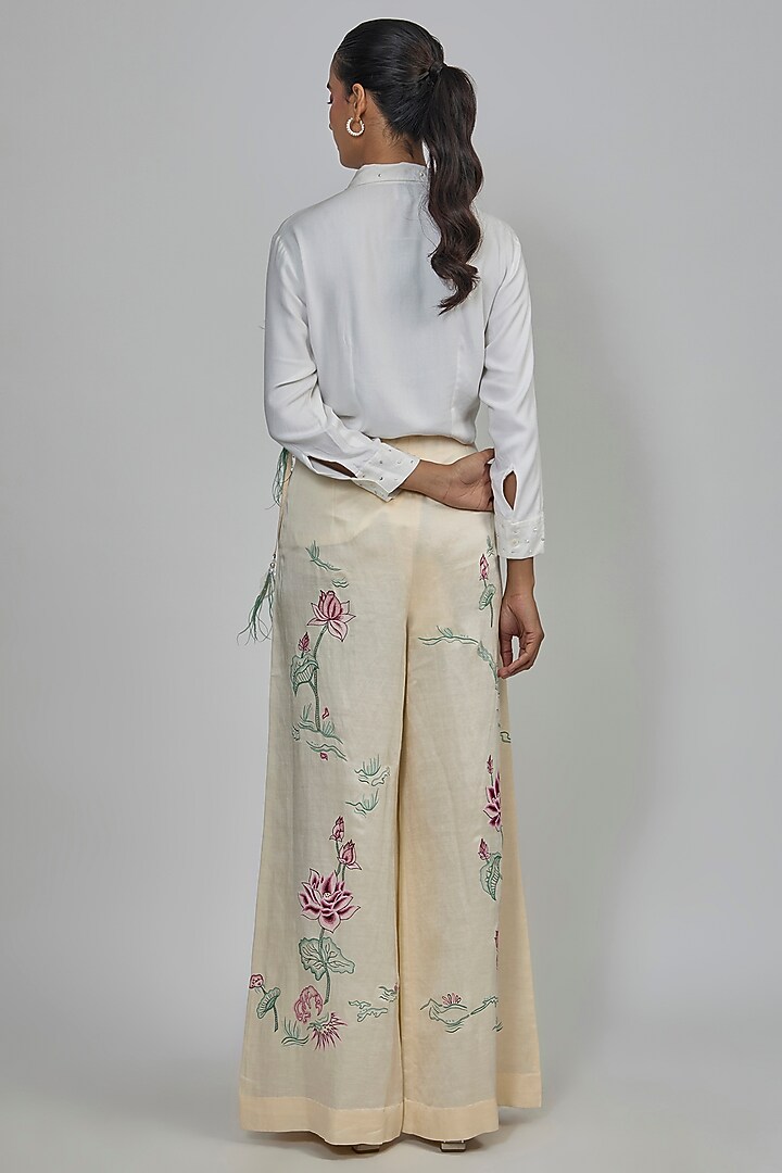 Melon-Colored Blended Linen Trousers by Dilnaz Karbhary at Pernia's Pop Up Shop