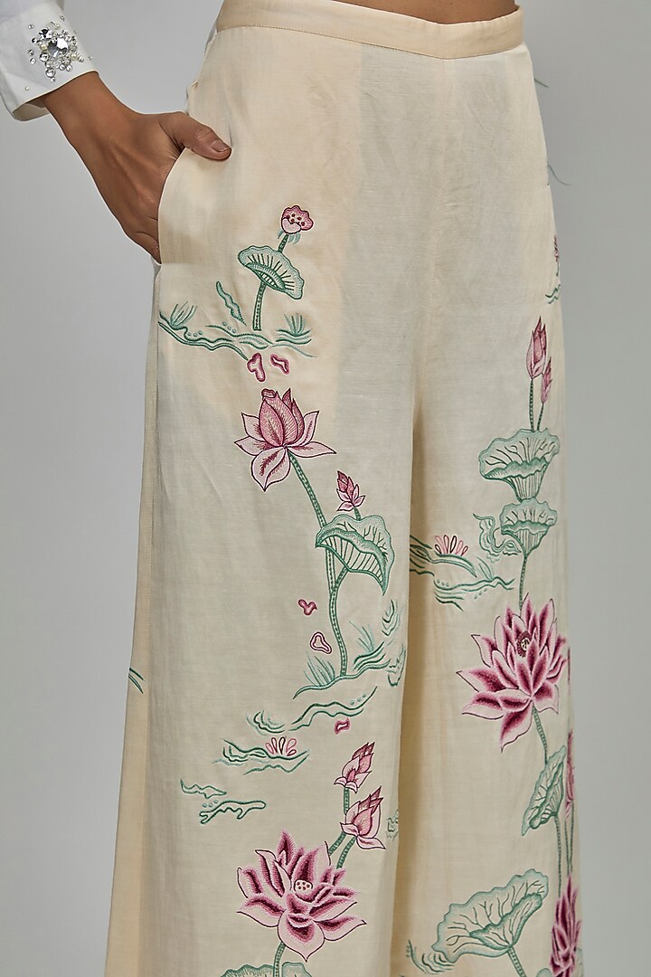 Melon-Colored Blended Linen Trousers by Dilnaz Karbhary at Pernia's Pop Up Shop