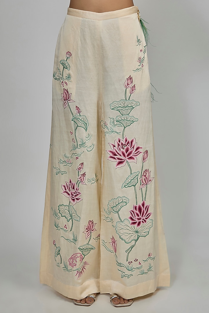 Melon-Colored Blended Linen Trousers by Dilnaz Karbhary at Pernia's Pop Up Shop