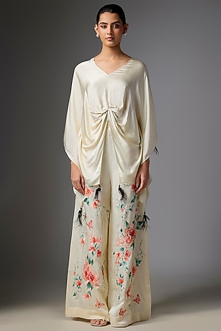Melon-Colored Blended Linen Trousers by Dilnaz Karbhary