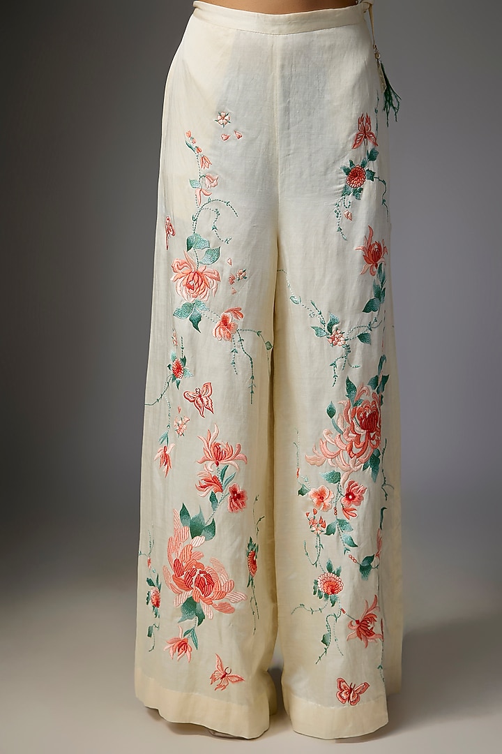 Melon-Colored Blended Linen Trousers by Dilnaz Karbhary at Pernia's Pop Up Shop