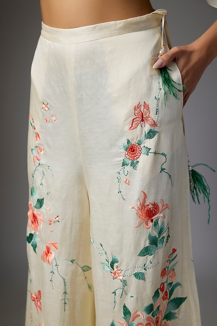 Melon-Colored Blended Linen Trousers by Dilnaz Karbhary at Pernia's Pop Up Shop