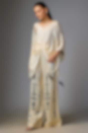 Melo-Colored Blended Linen Cutdana Embroidered Trousers by Dilnaz Karbhary at Pernia's Pop Up Shop