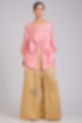 Rose Pink Blended Satin Kaftan by Dilnaz Karbhary at Pernia's Pop Up Shop
