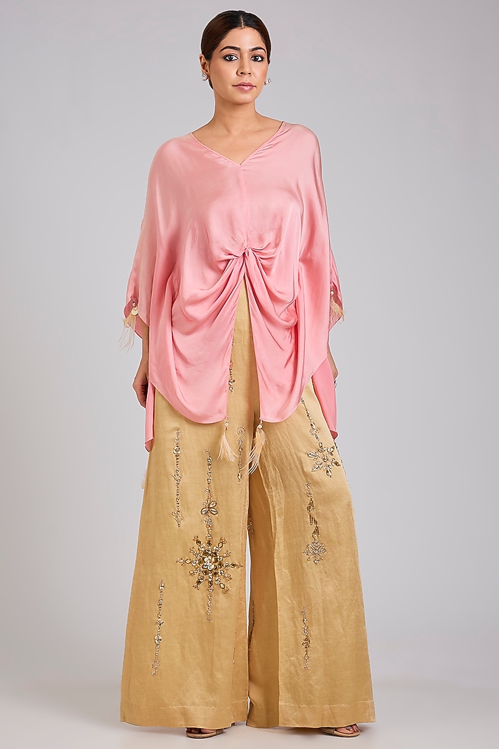 Rose Pink Blended Satin Kaftan by Dilnaz Karbhary at Pernia's Pop Up Shop