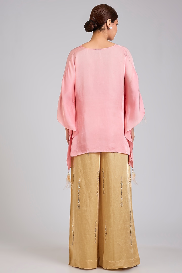 Rose Pink Blended Satin Kaftan by Dilnaz Karbhary at Pernia's Pop Up Shop