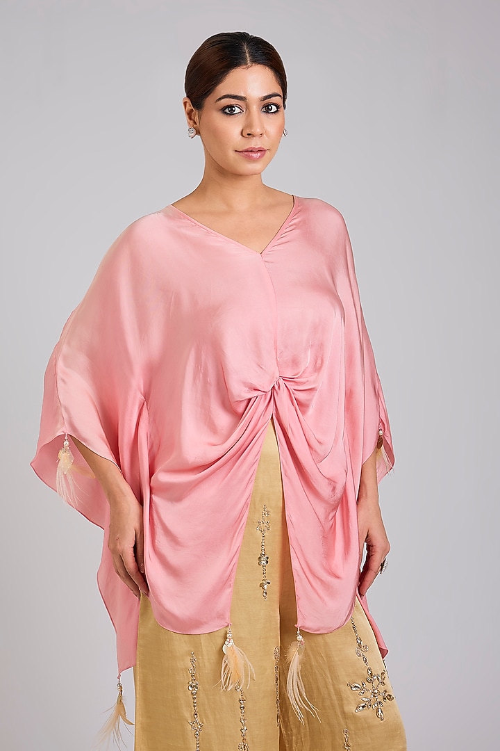 Rose Pink Blended Satin Kaftan by Dilnaz Karbhary at Pernia's Pop Up Shop