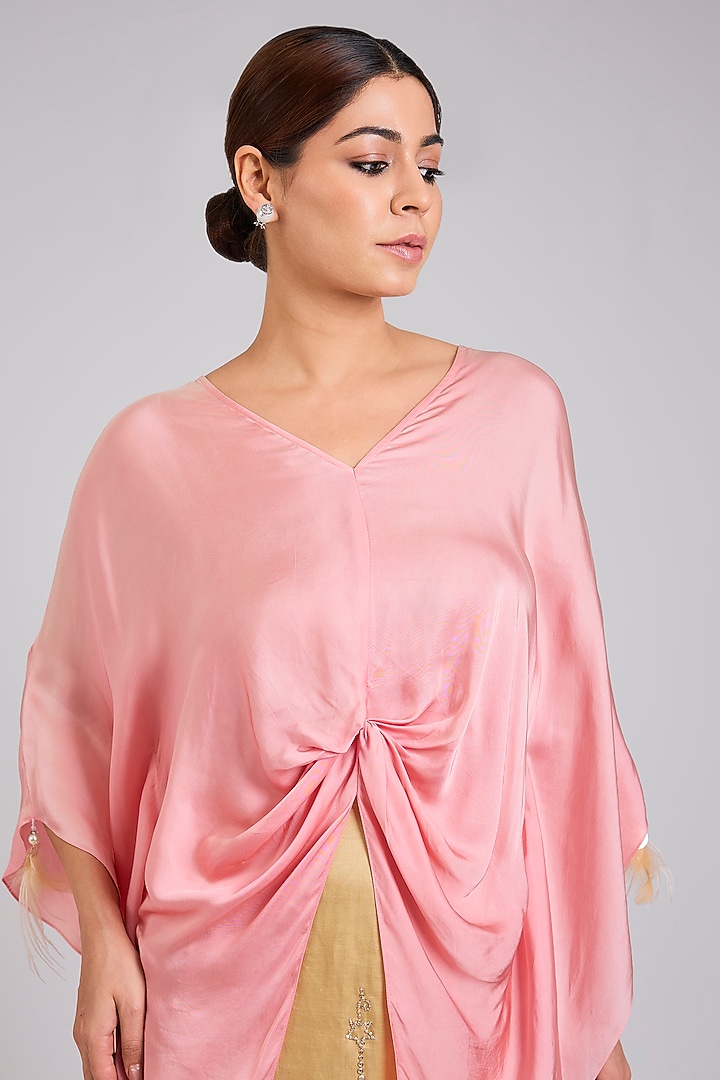 Rose Pink Blended Satin Kaftan by Dilnaz Karbhary at Pernia's Pop Up Shop