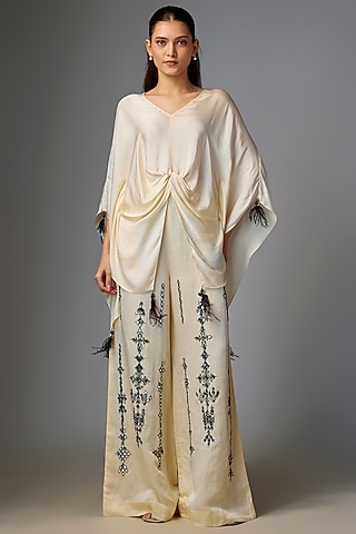 Melo-Colored Blended Satin Kaftan Top by Dilnaz Karbhary