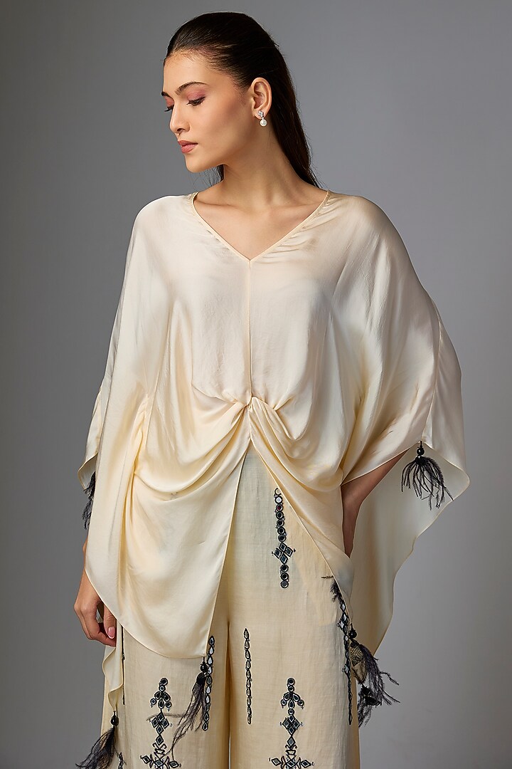 Melo-Colored Blended Satin Kaftan Top by Dilnaz Karbhary at Pernia's Pop Up Shop