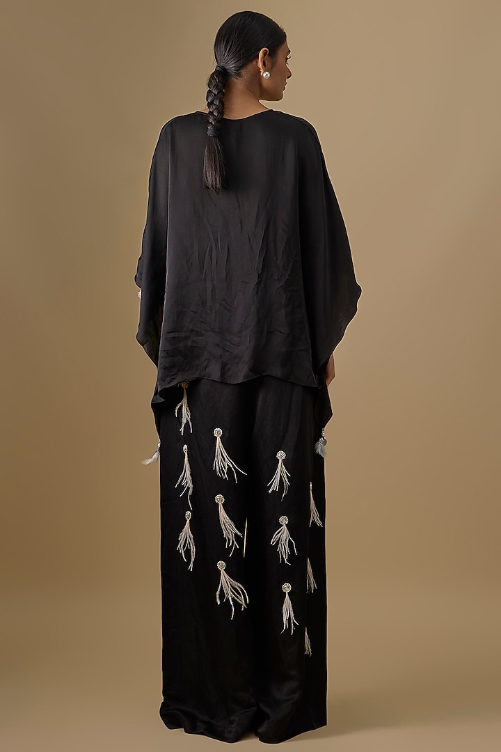 Black Blended Satin Trousers by Dilnaz Karbhary at Pernia's Pop Up Shop