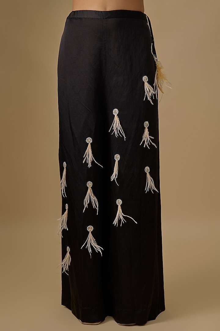 Black Blended Satin Trousers by Dilnaz Karbhary at Pernia's Pop Up Shop