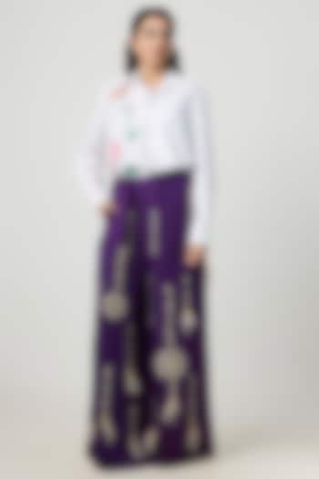 Purple Blended Linen Trousers by Dilnaz Karbhary at Pernia's Pop Up Shop